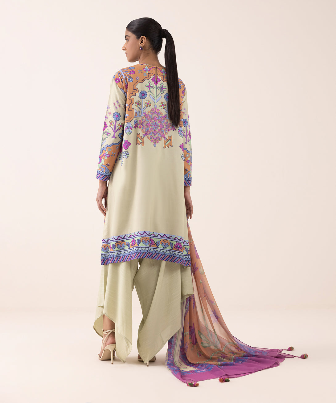 Women's Unstitched Arabic Lawn Embroidered Multi 3 Piece Suit