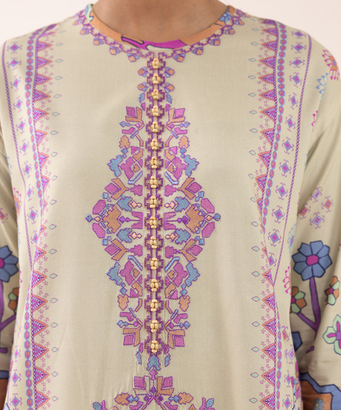 Women's Unstitched Arabic Lawn Embroidered Multi 3 Piece Suit