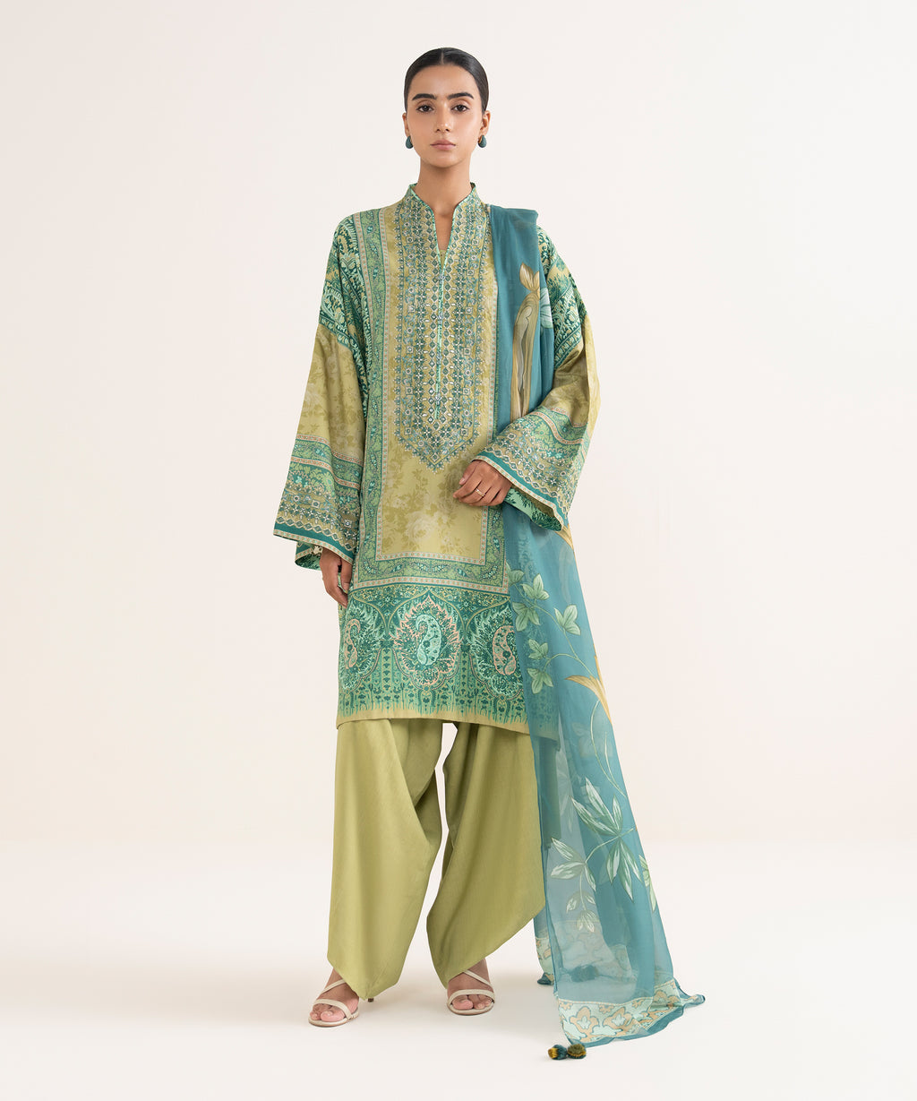 Women's Unstitched Lawn Embroidered Multi Three Piece Suit