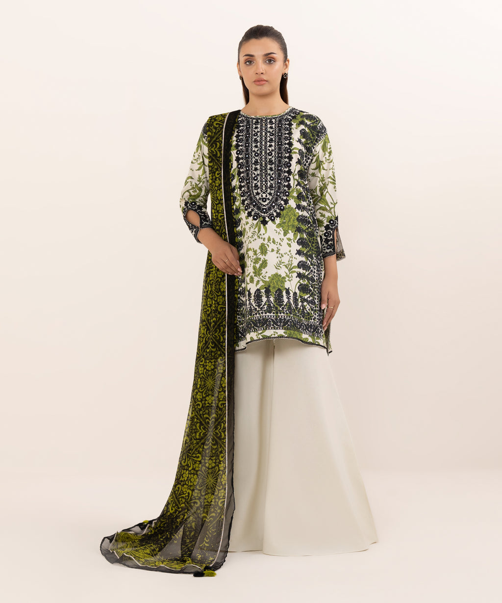 Women's Unstitched Cotton Embroidered Multi Three Piece Suit