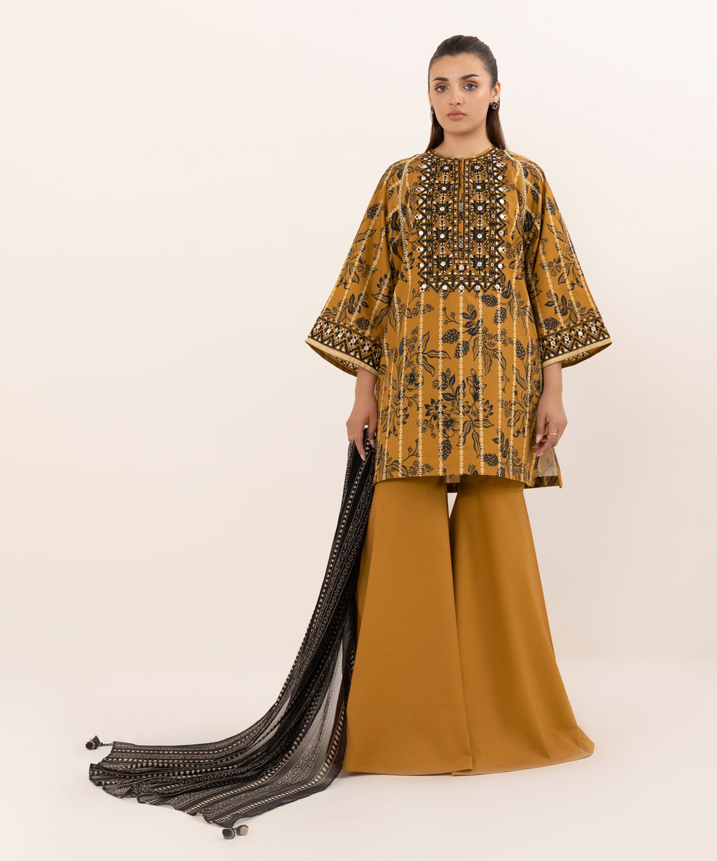 Women's Unstitched Cotton Embroidered Multi Three Piece Suit