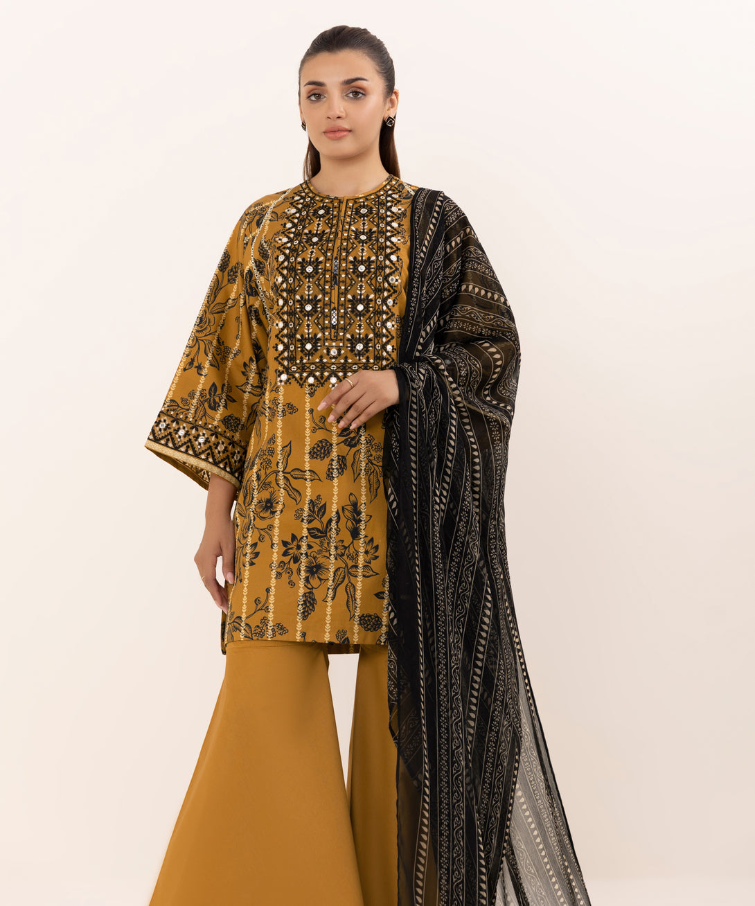 Women's Unstitched Cotton Embroidered Multi Three Piece Suit