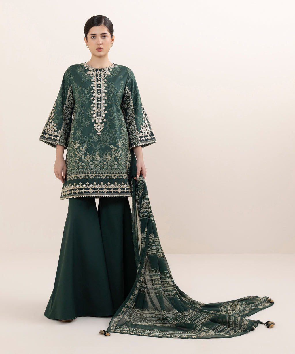 Women's Unstitched Lawn Embroidered Multi Three Piece Suit