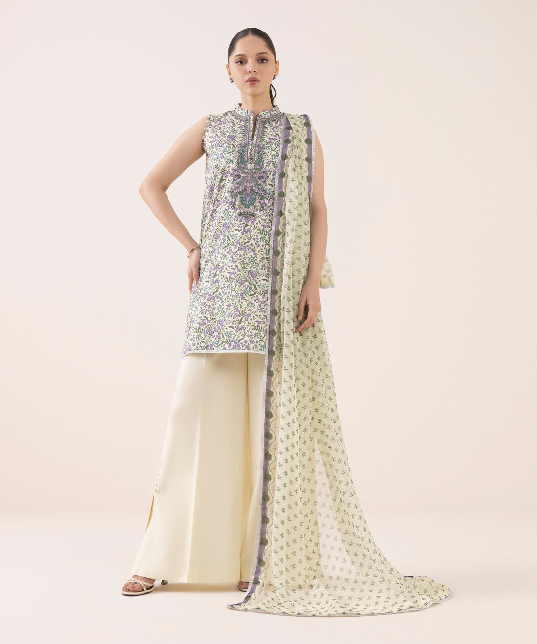 Women's Unstitched Cotton Embroidered Multi Three Piece Suit