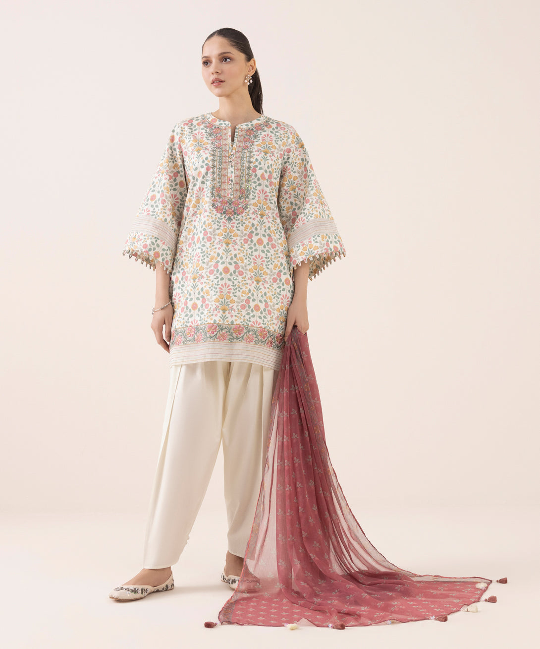 Women's Unstitched Cotton Embroidered Multi Three Piece Suit