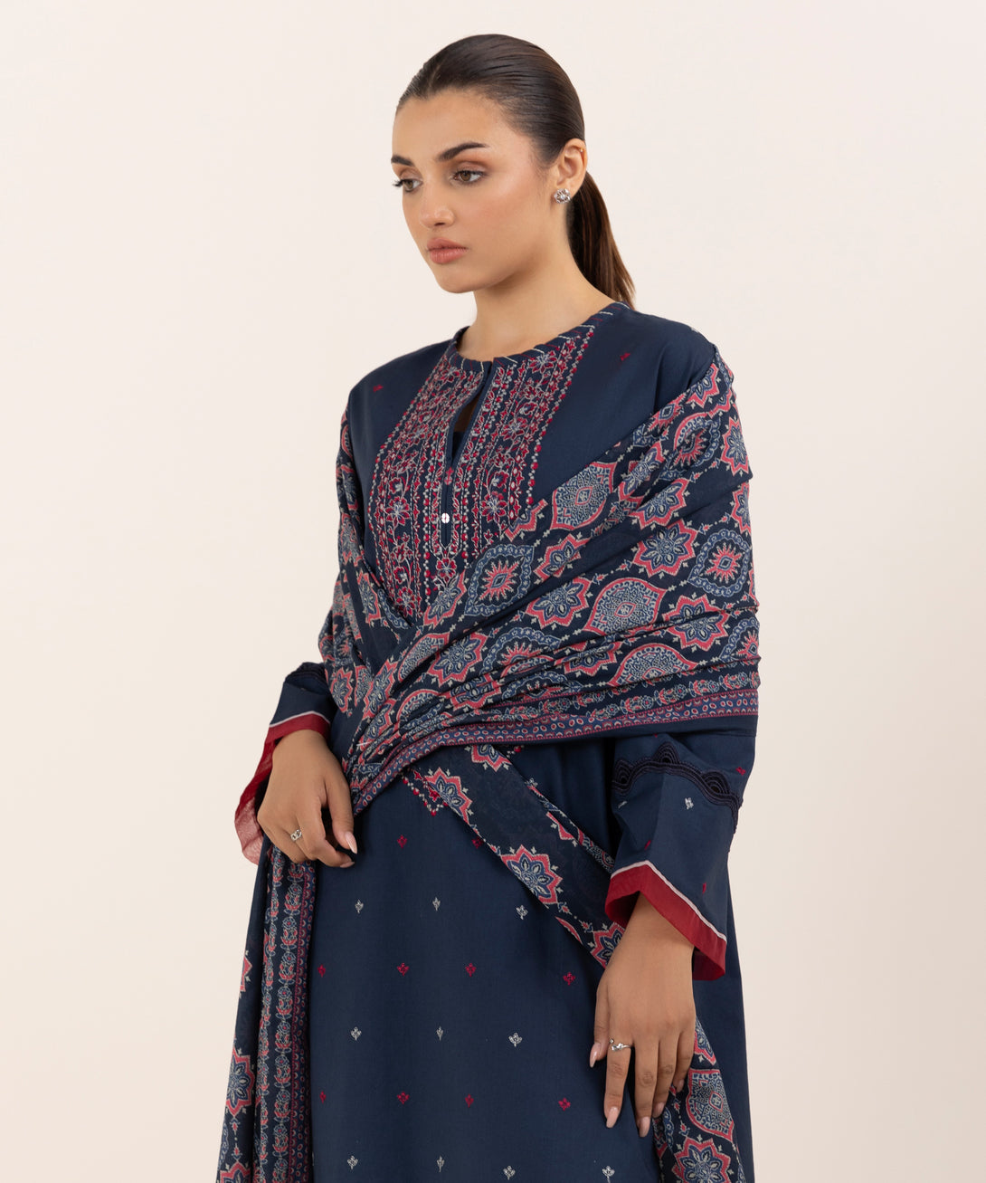 Women's Unstitched Lawn Embroidered Blue Three Piece Suit