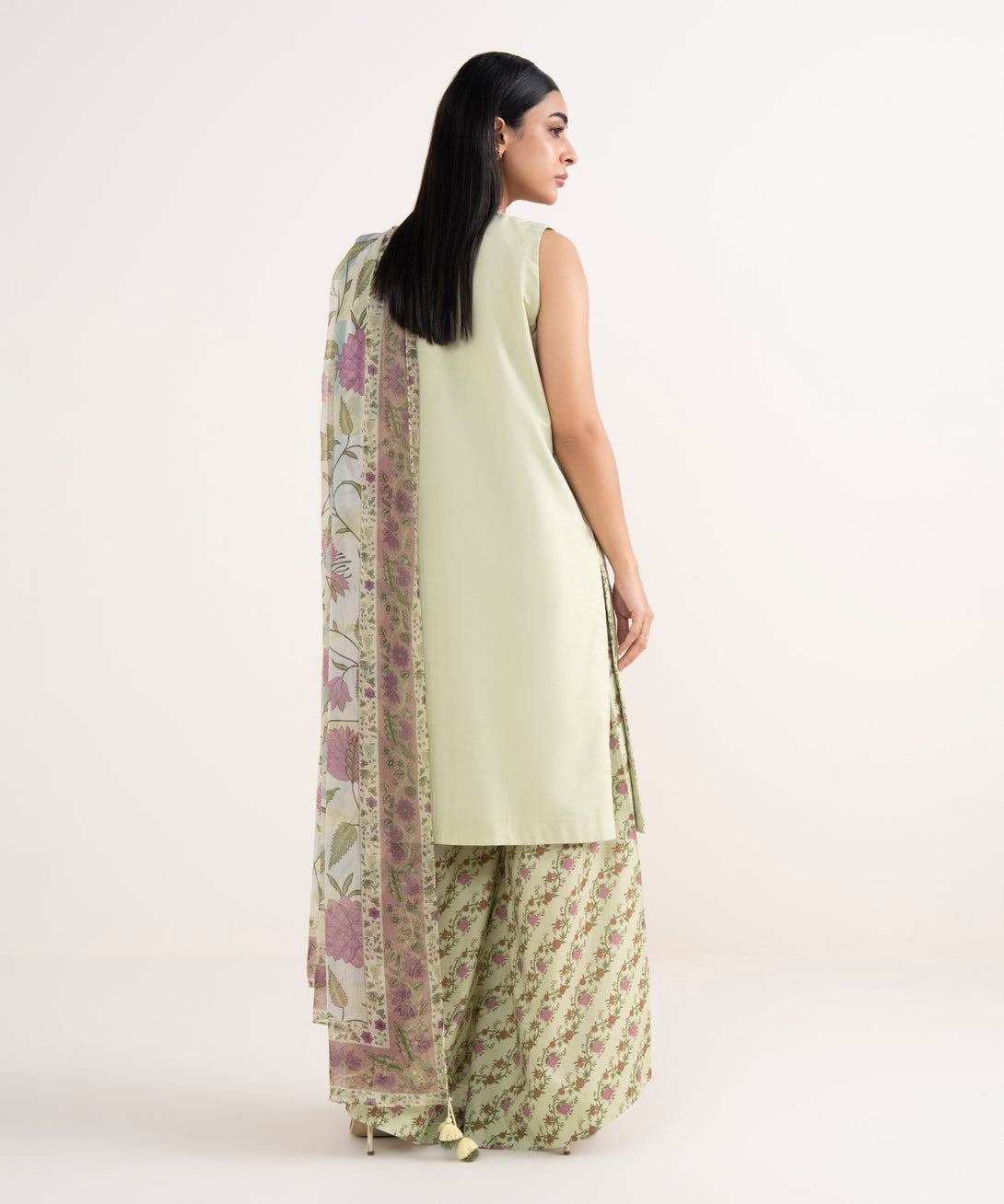 Women's Unstitched Cotton Viscose Embroidered Green 3 Piece Suit