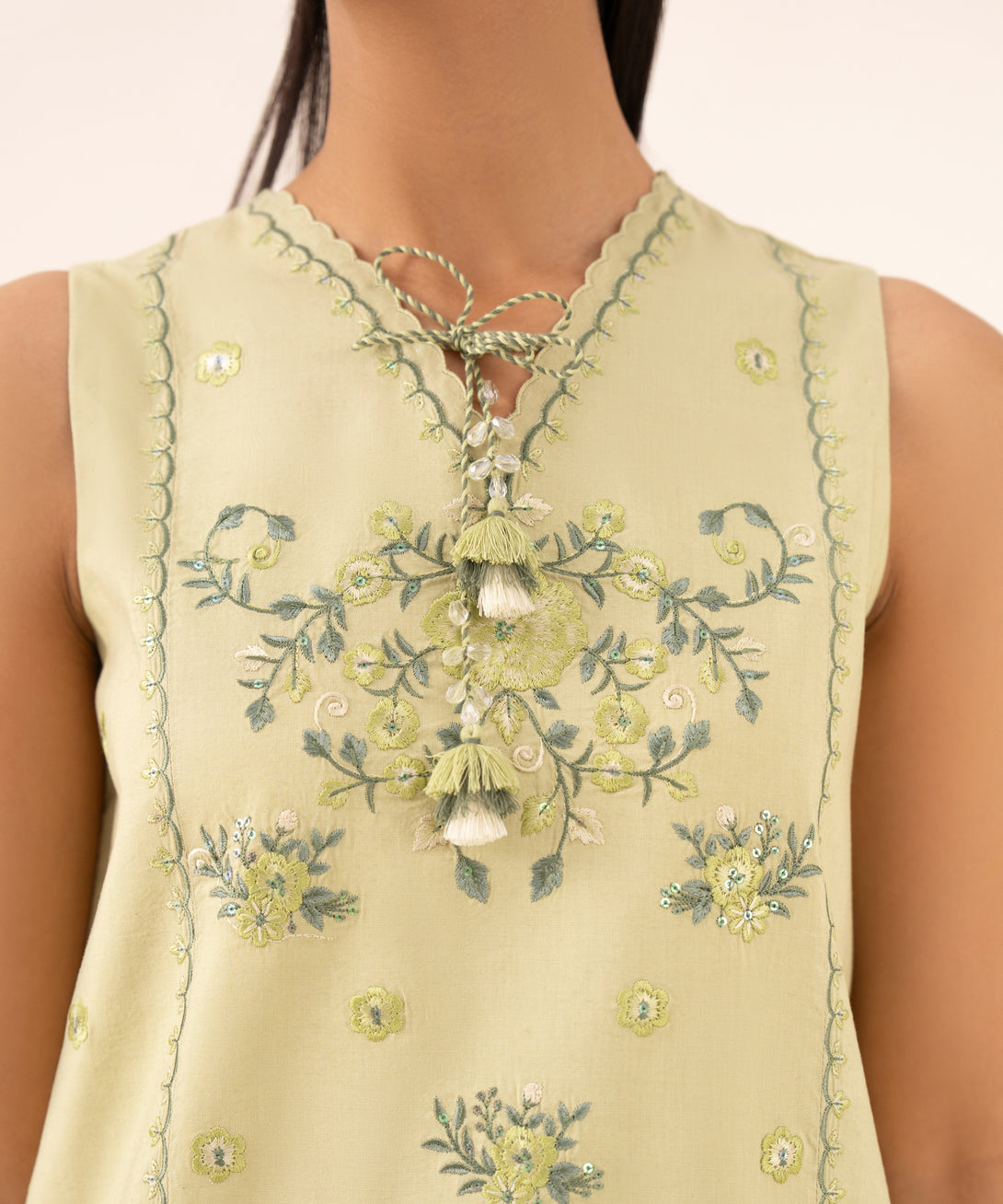 Women's Unstitched Cotton Viscose Embroidered Green 3 Piece Suit