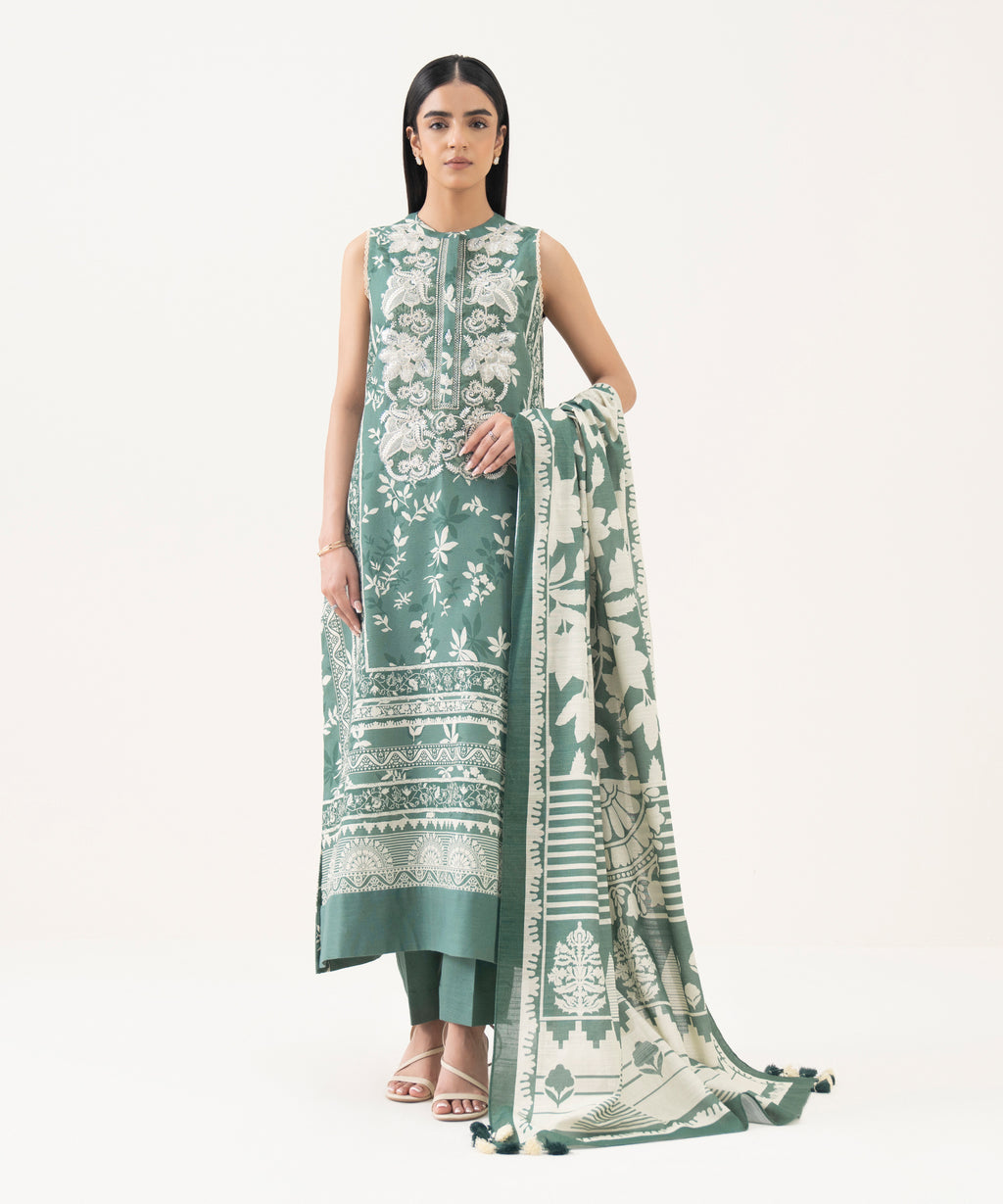 3 Piece - Embroidered Khaddar  Suit