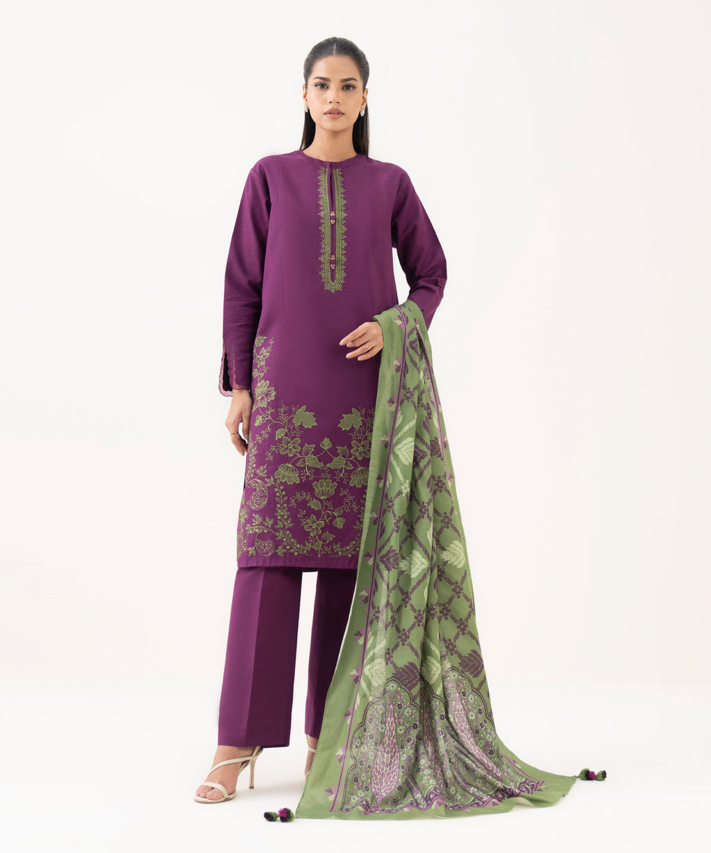 3 Piece - Embroidered Light Khaddar  Suit