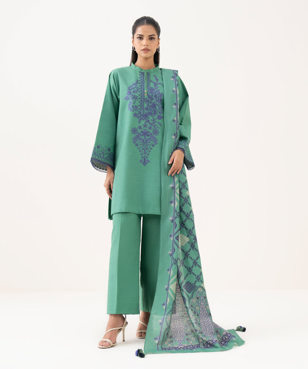 3 Piece - Embroidered Light Khaddar  Suit