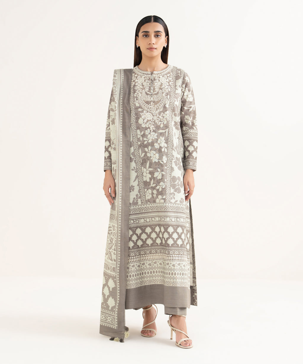 3 Piece - Embroidered Khaddar  Suit