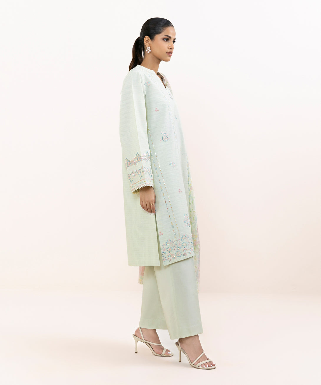 Women's Unstitched Linen Jacquard Dyed Three Piece Suit