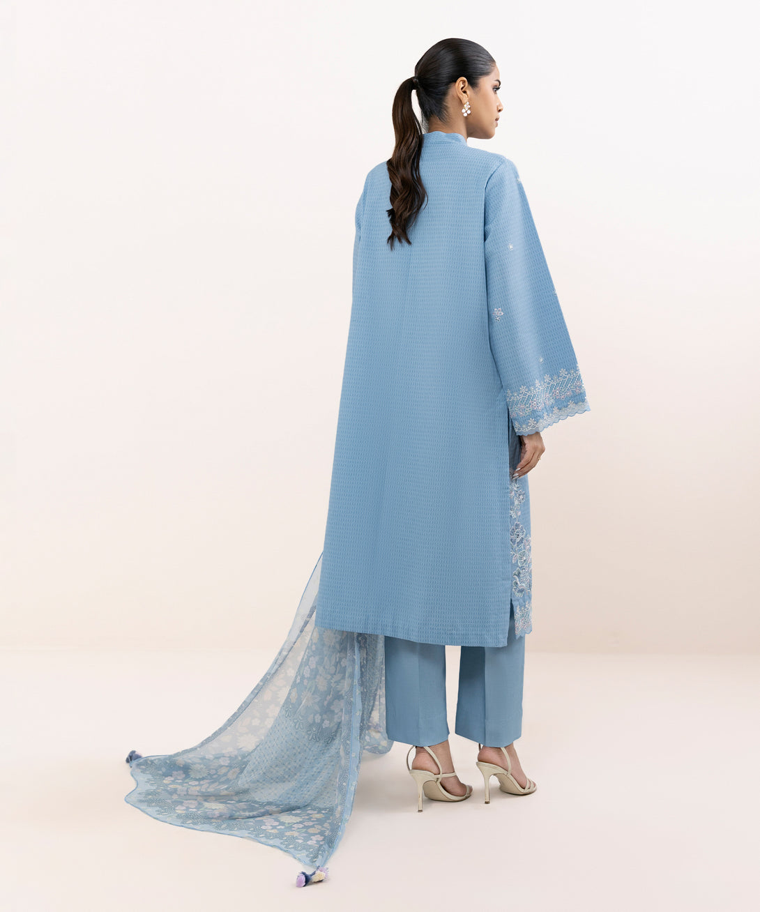 Women's Unstitched Linen Jacquard Dyed Three Piece Suit