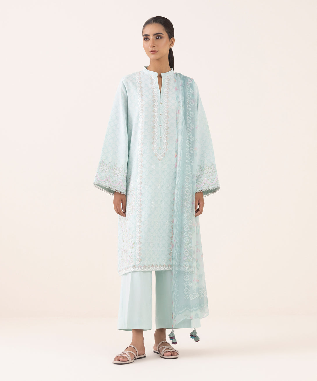 Women's Unstitched Linen Jacquard Dyed Three Piece Suit