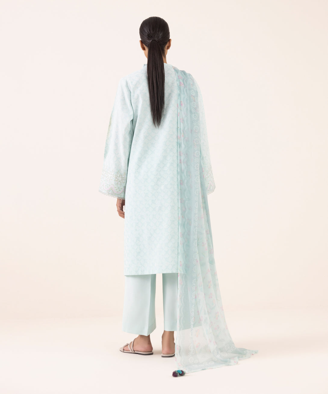Women's Unstitched Linen Jacquard Dyed Three Piece Suit