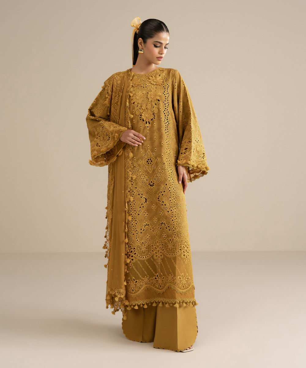 3 Piece - Embroidered Cotton Jacquard Suit