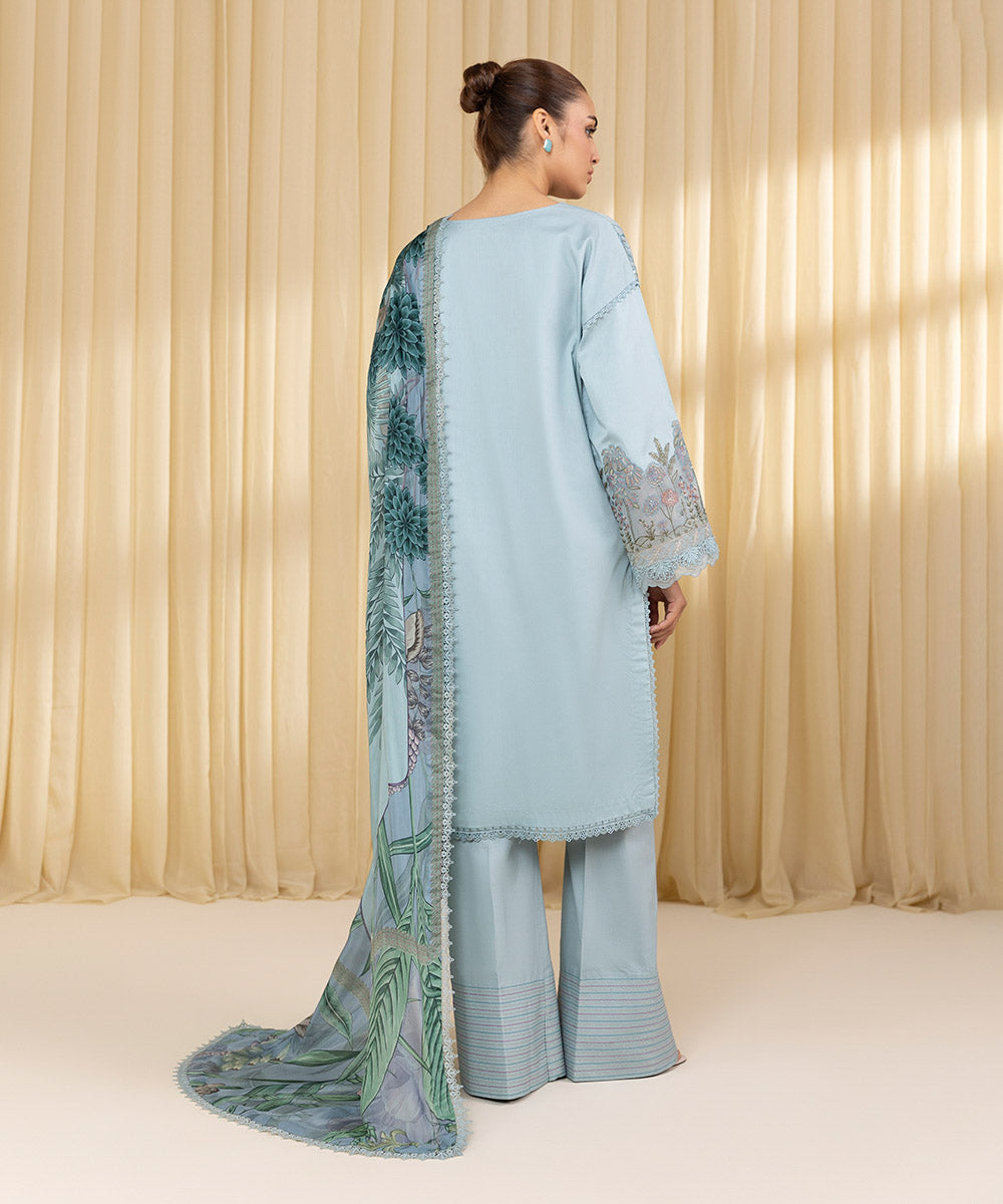 Unstitched Women's Blue Textured Lawn 3 Piece Suit