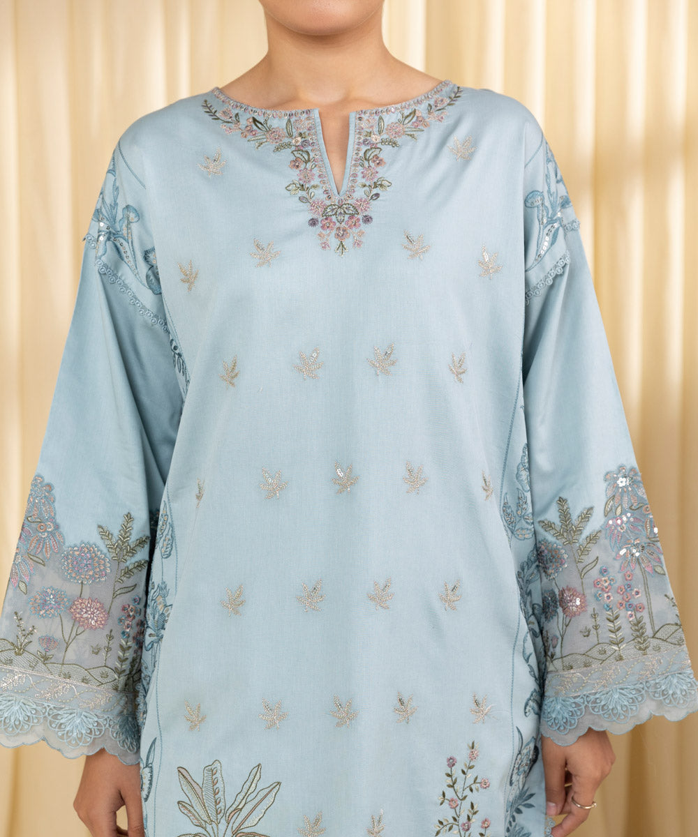 Unstitched Women's Blue Textured Lawn 3 Piece Suit
