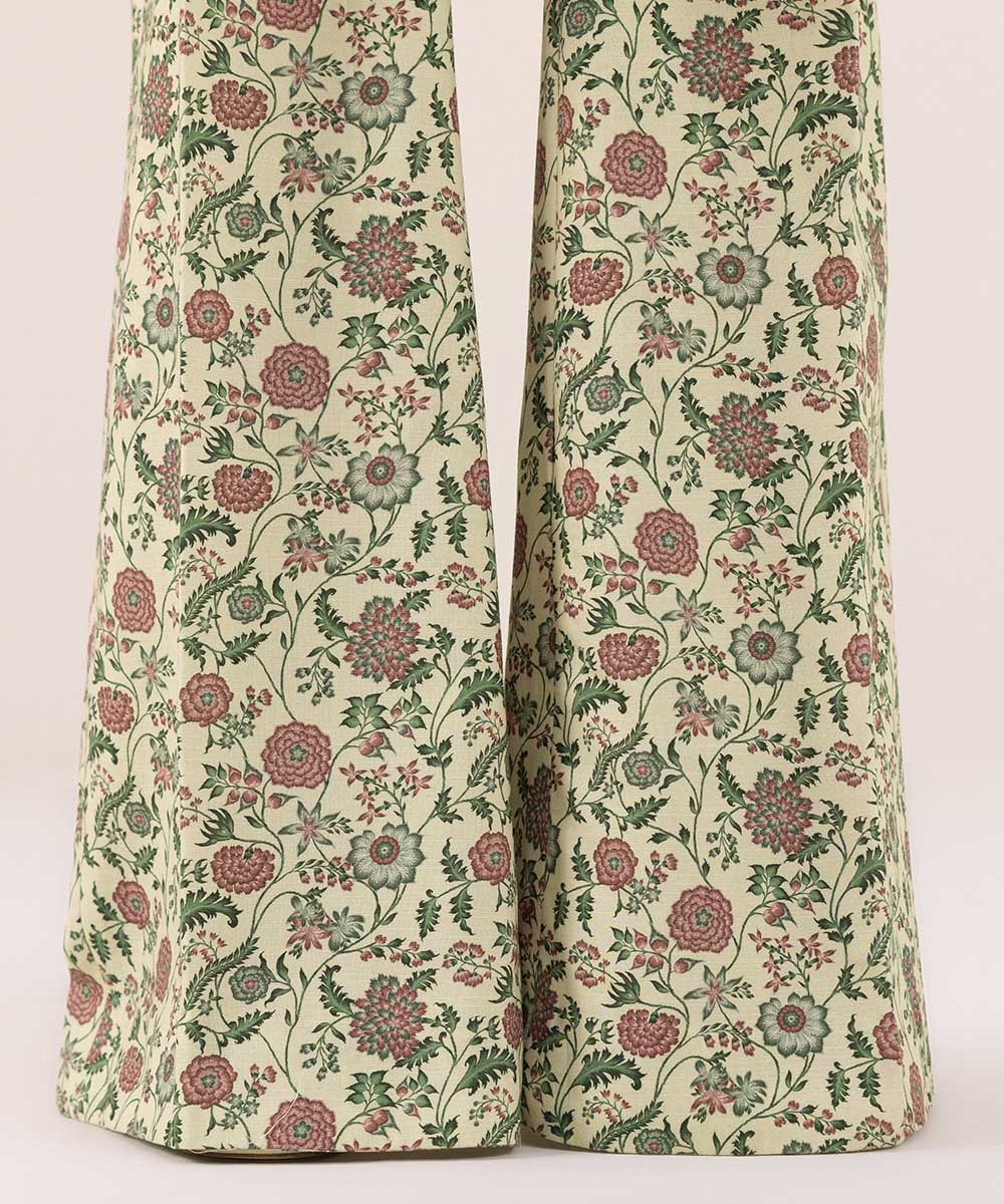 Women's Pret Dull Raw Silk Printed Multi Flared Pants