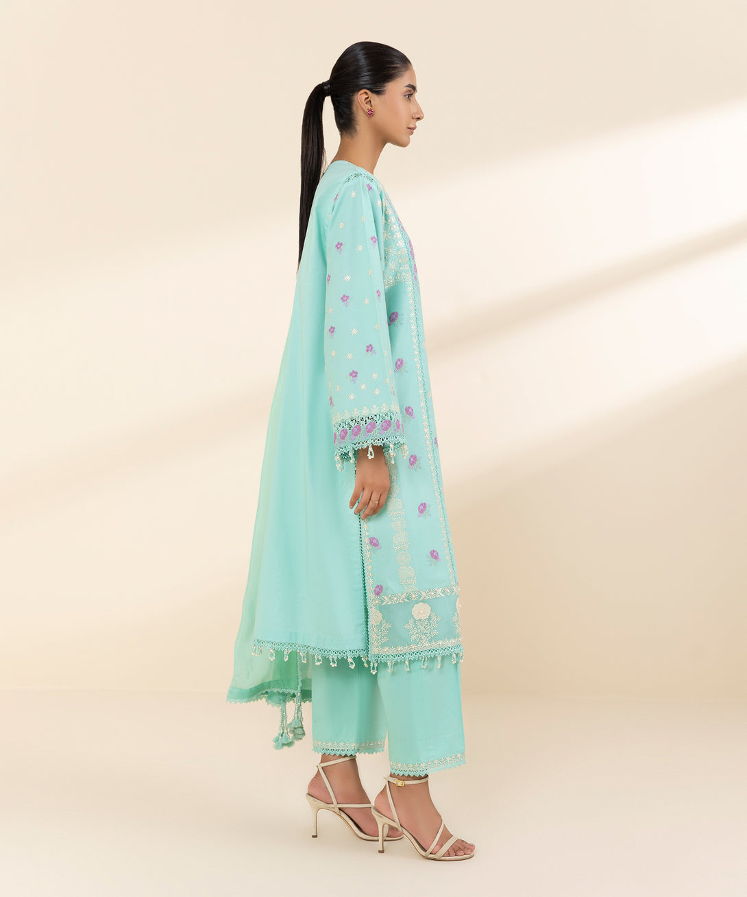 Women's Unstitched Lawn Embroidered Blue 3 Piece Suit