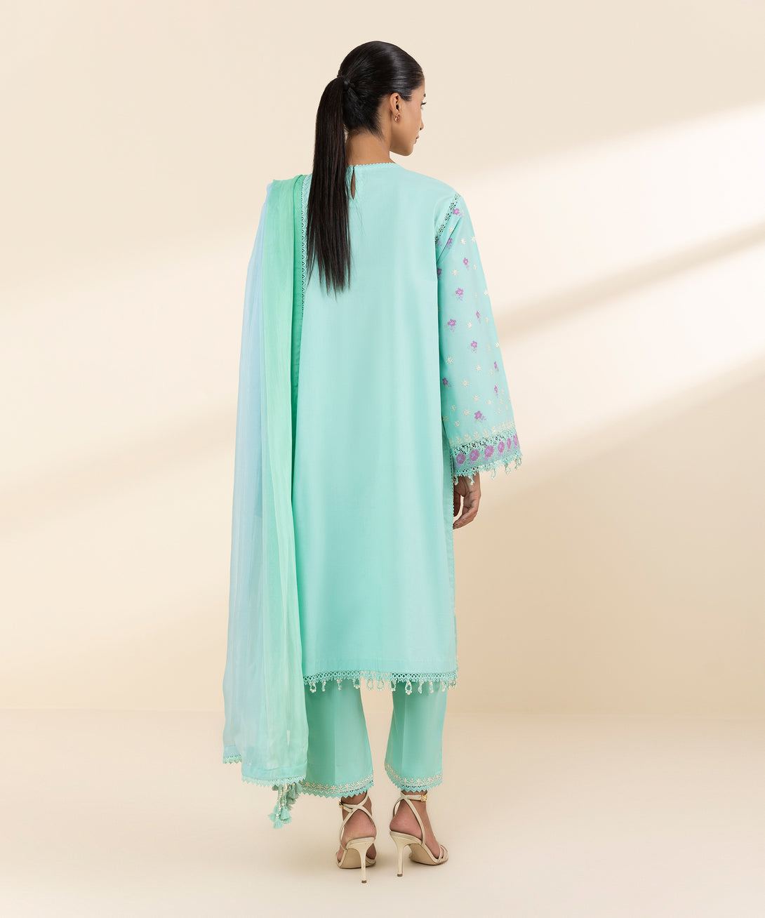 Women's Unstitched Lawn Embroidered Blue 3 Piece Suit