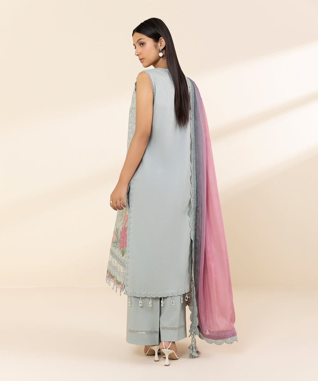 Women's Unstitched Textured Lawn Embroidered Grey 3 Piece Suit