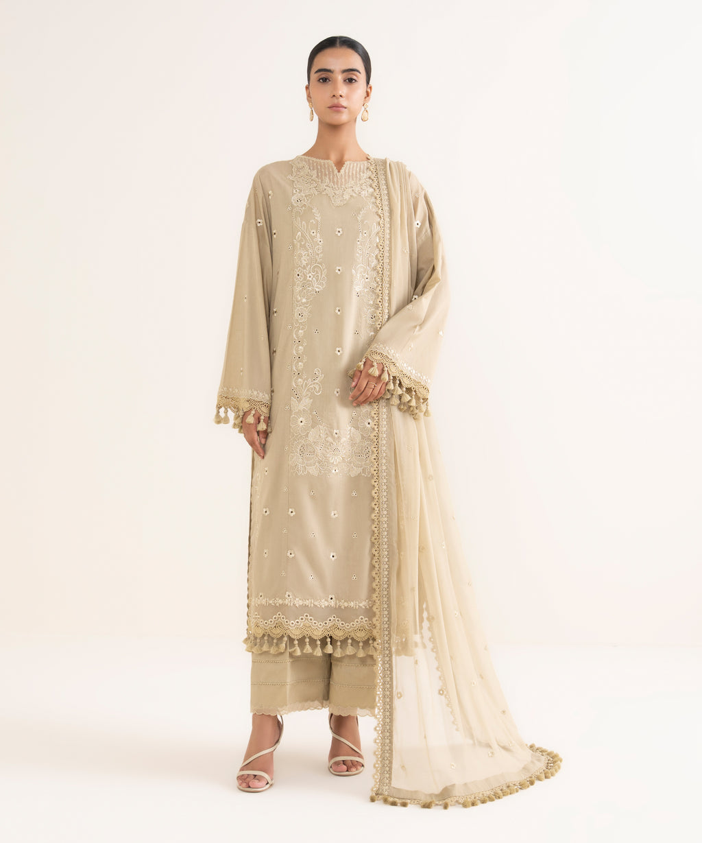 3 Piece -  Embroidered Zari Lawn Suit