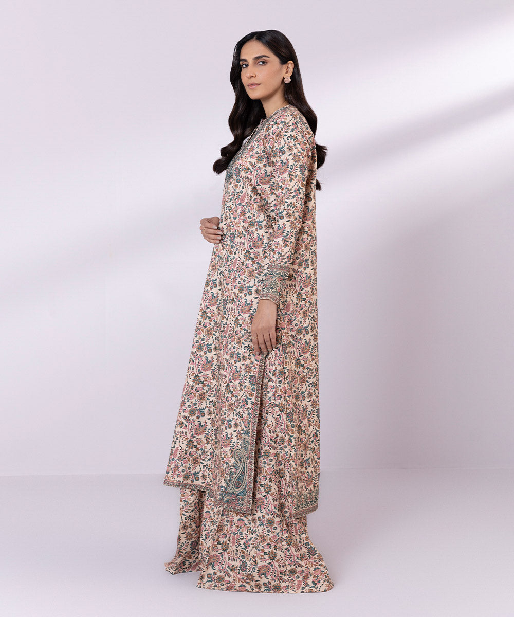 Women's Unstitched Lawn Embroidered Tender Peach 3 Piece Suit