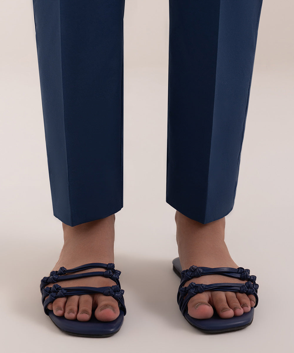 Women's Pret Cambric Solid Blue Cigarette Pants