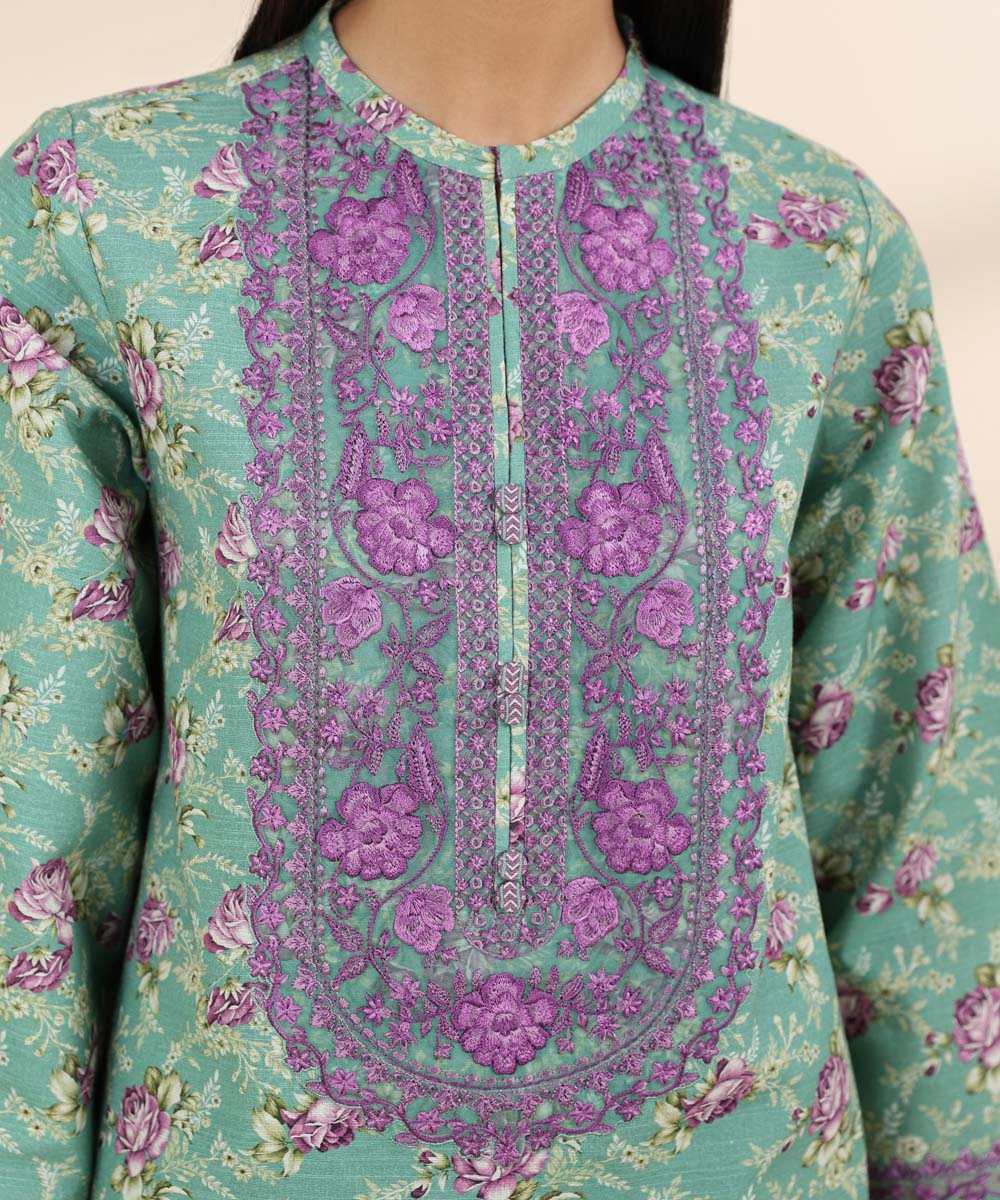 Women's Unstitched Khaddar Blue Embroidered 3 Piece Suit 