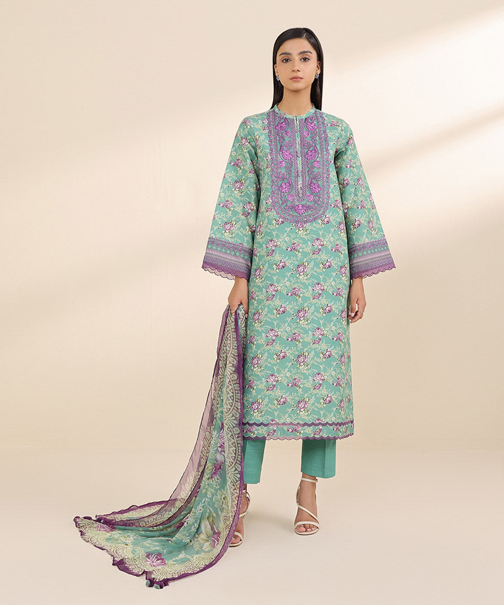 Women's Unstitched Khaddar Blue Embroidered 3 Piece Suit 