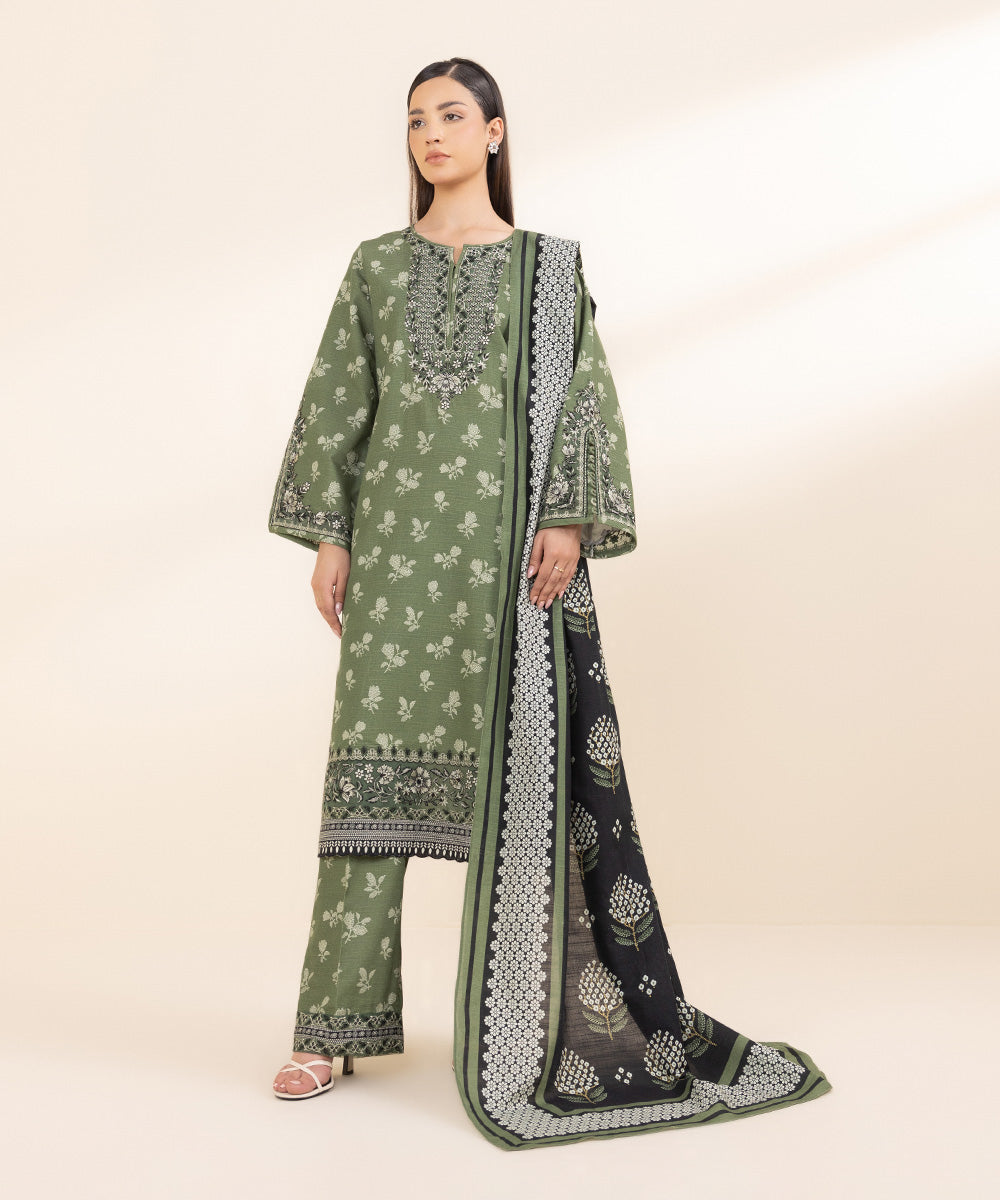 3 Piece - Embroidered Khaddar Suit