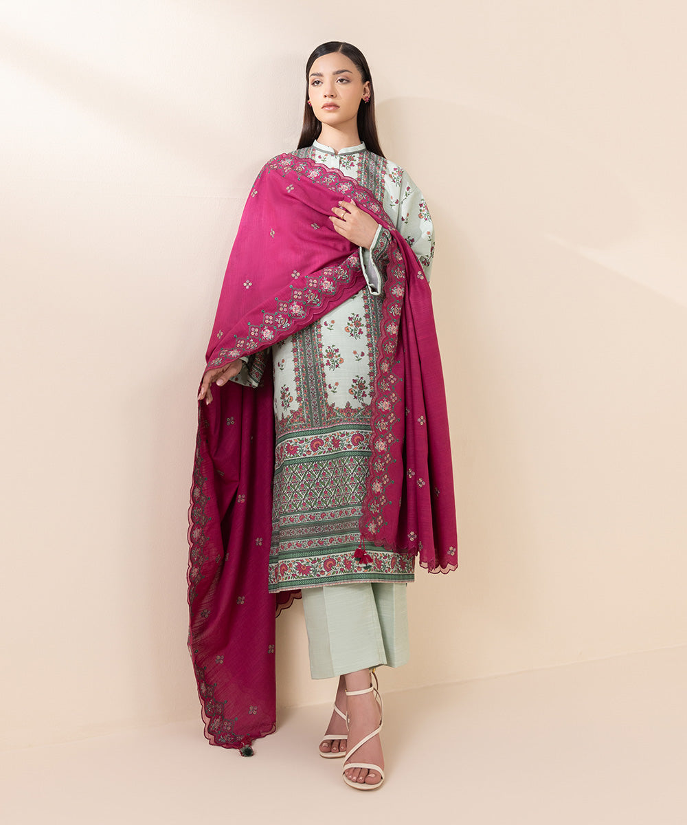 3 Piece - Embroidered Khaddar Suit