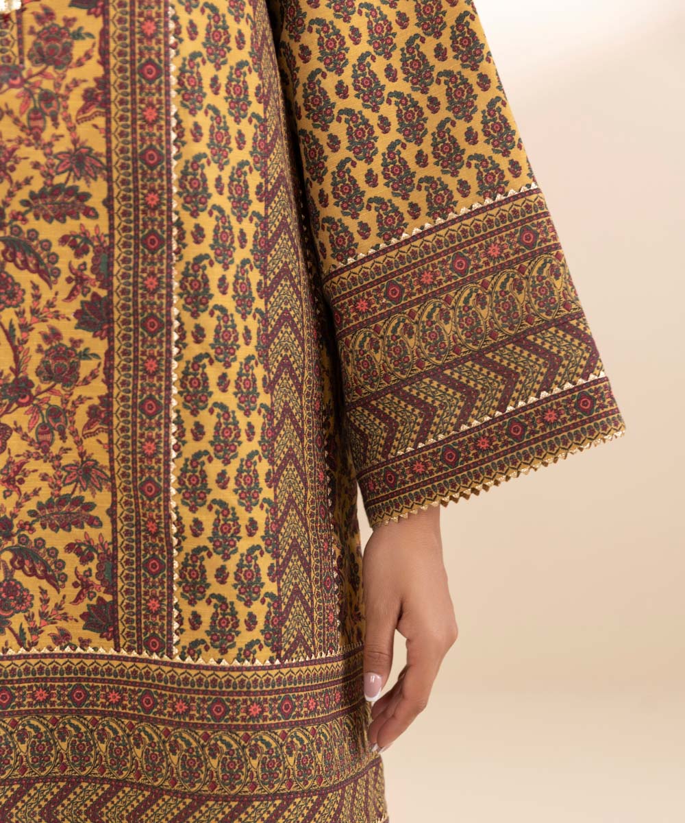 Women's Unstitched Khaddar Embroidered Yellow 3 Piece Suit