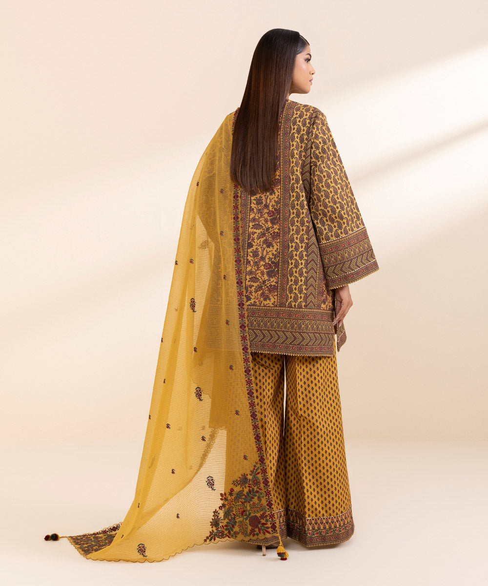 Women's Unstitched Khaddar Embroidered Yellow 3 Piece Suit