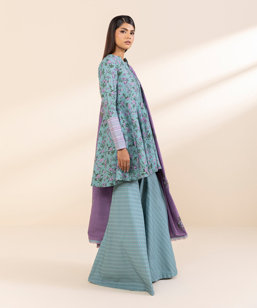 Women's Unstitched Khaddar Embroidered Blue 3 Piece Suit