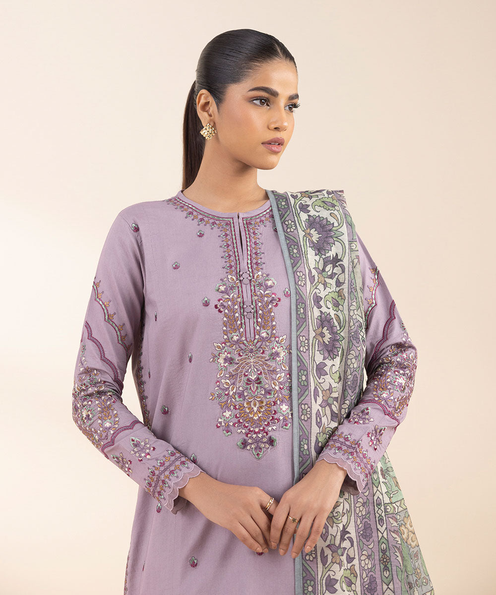 Women's Unstitched Lawn Embroidered Purple 3 Piece Suit