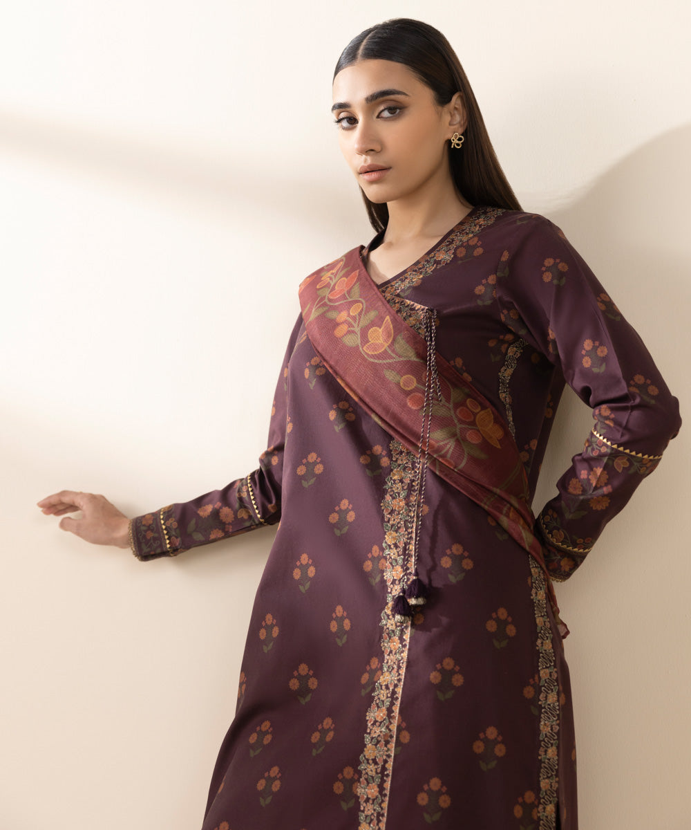 Unstitched Women's Red Lawn Embroidered 3 Piece Suit 
