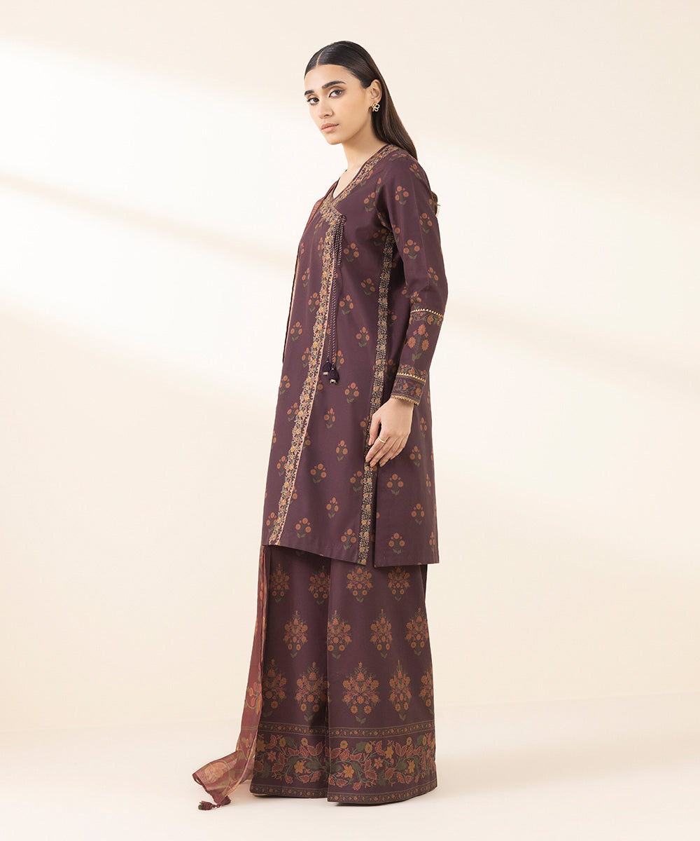 Unstitched Women's Red Lawn Embroidered 3 Piece Suit 