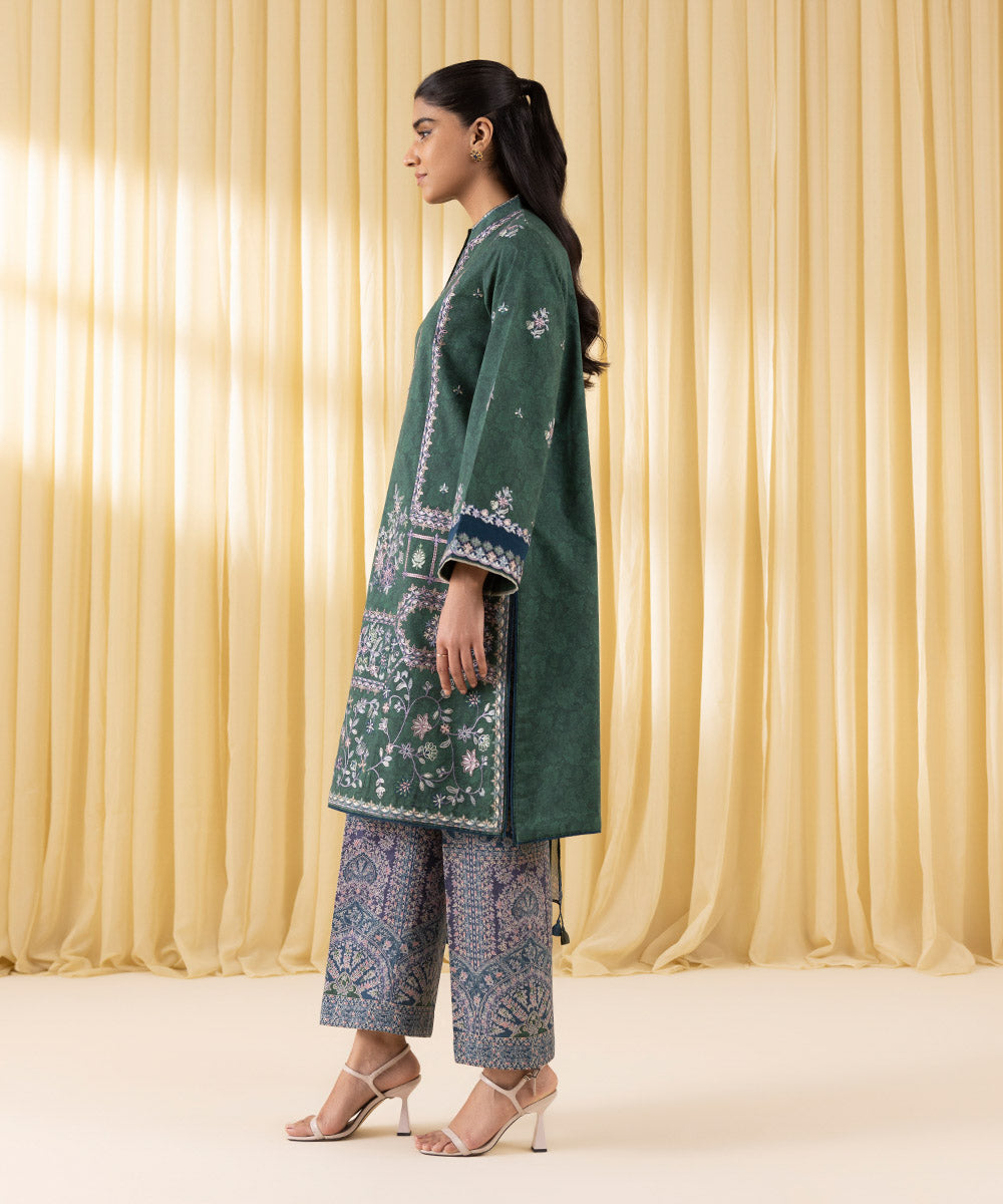 Unstitched Women's Green Lawn 3 Piece Suit