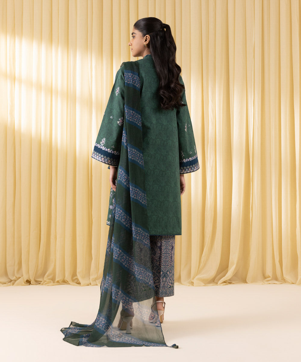 Unstitched Women's Green Lawn 3 Piece Suit