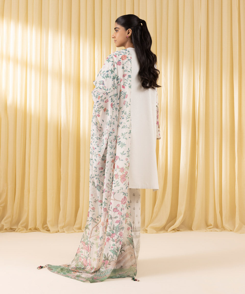 Unstitched Women's Off White Textured Lawn 3 Piece Suit