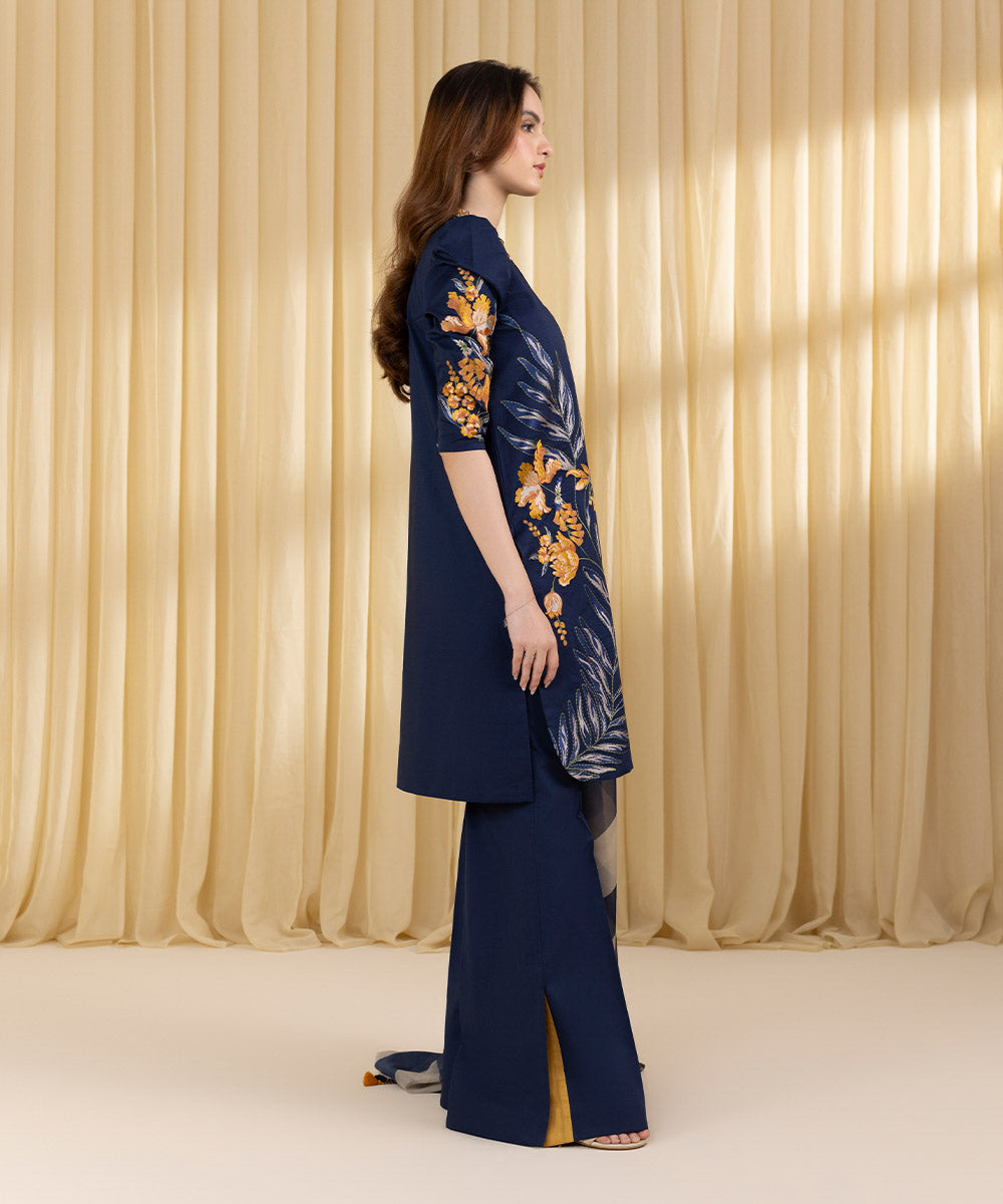 Unstitched Women's Blue Textured Lawn 3 Piece Suit