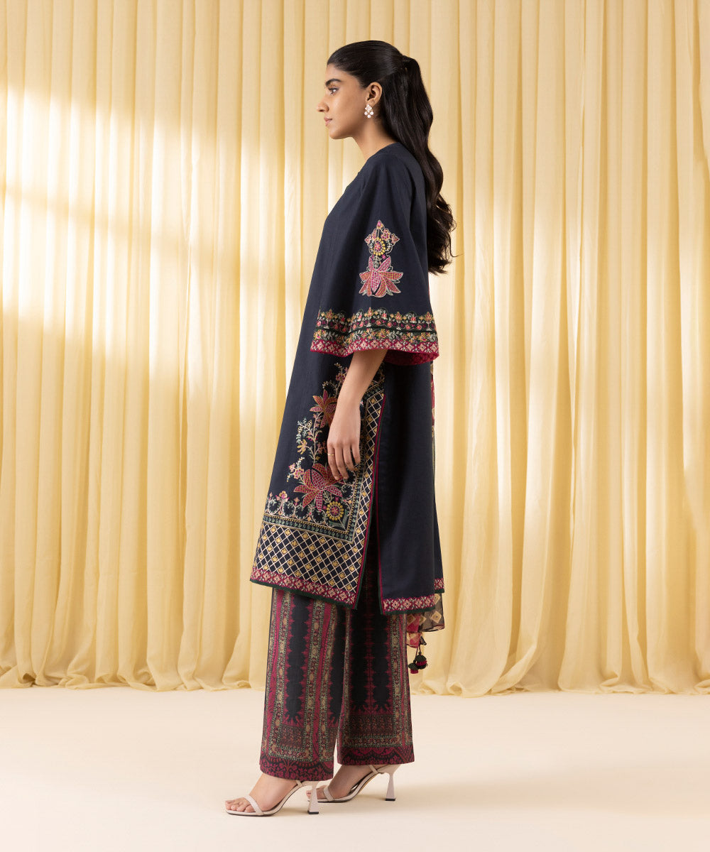 Unstitched Women's Black Textured Lawn 3 Piece Suit