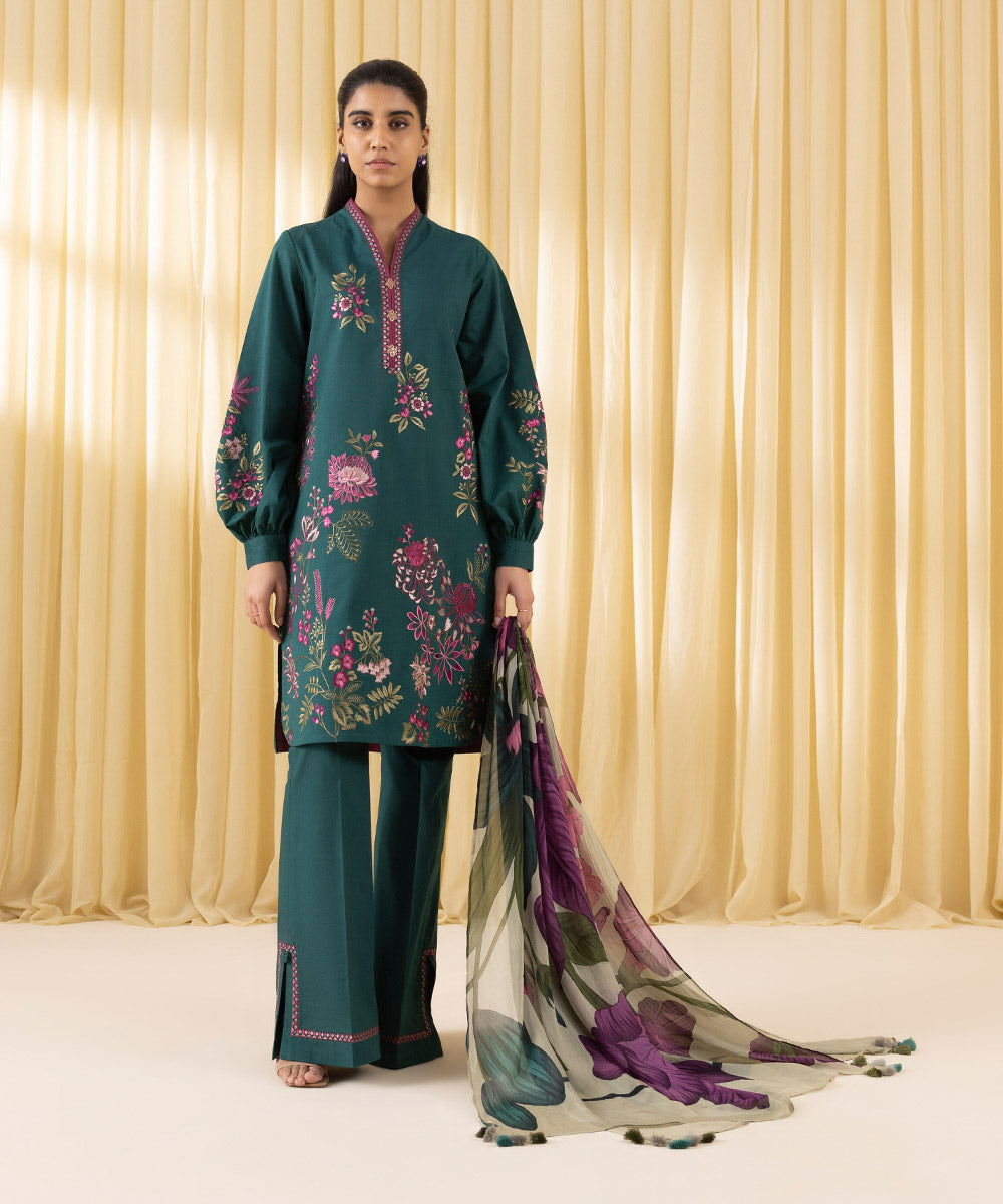 Unstitched Women's Green Cross Hatch 3 Piece Suit