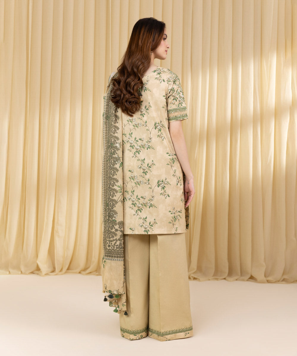 Unstitched Women's Beige Lawn 3 Piece Suit