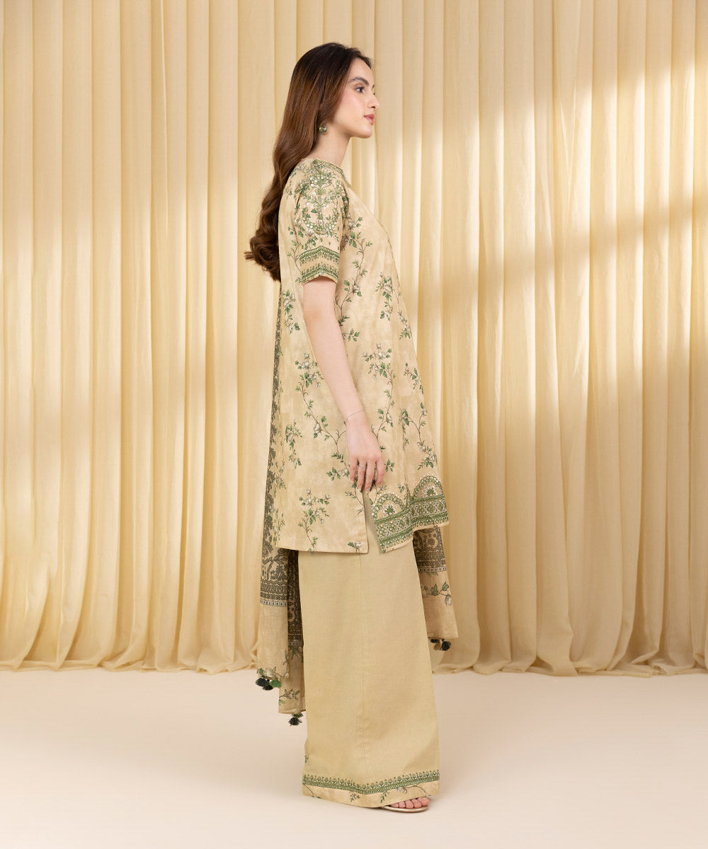 Unstitched Women's Beige Lawn 3 Piece Suit