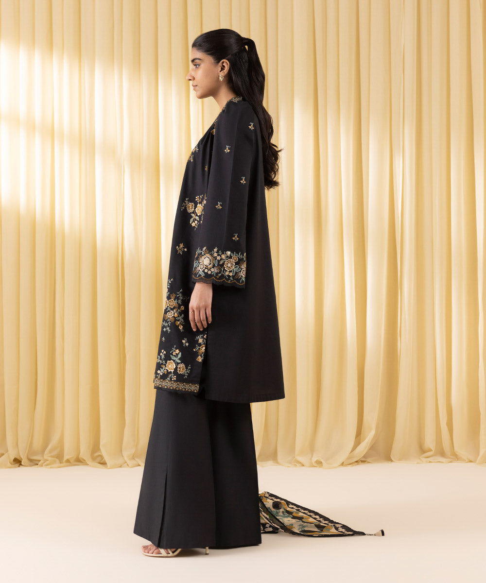 Unstitched Women's Black Textured Lawn 3 Piece Suit