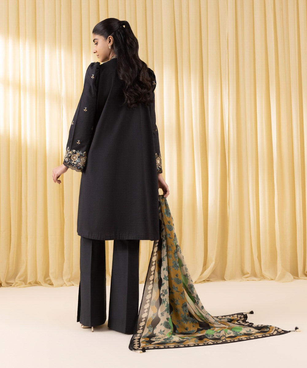 Unstitched Women's Black Textured Lawn 3 Piece Suit
